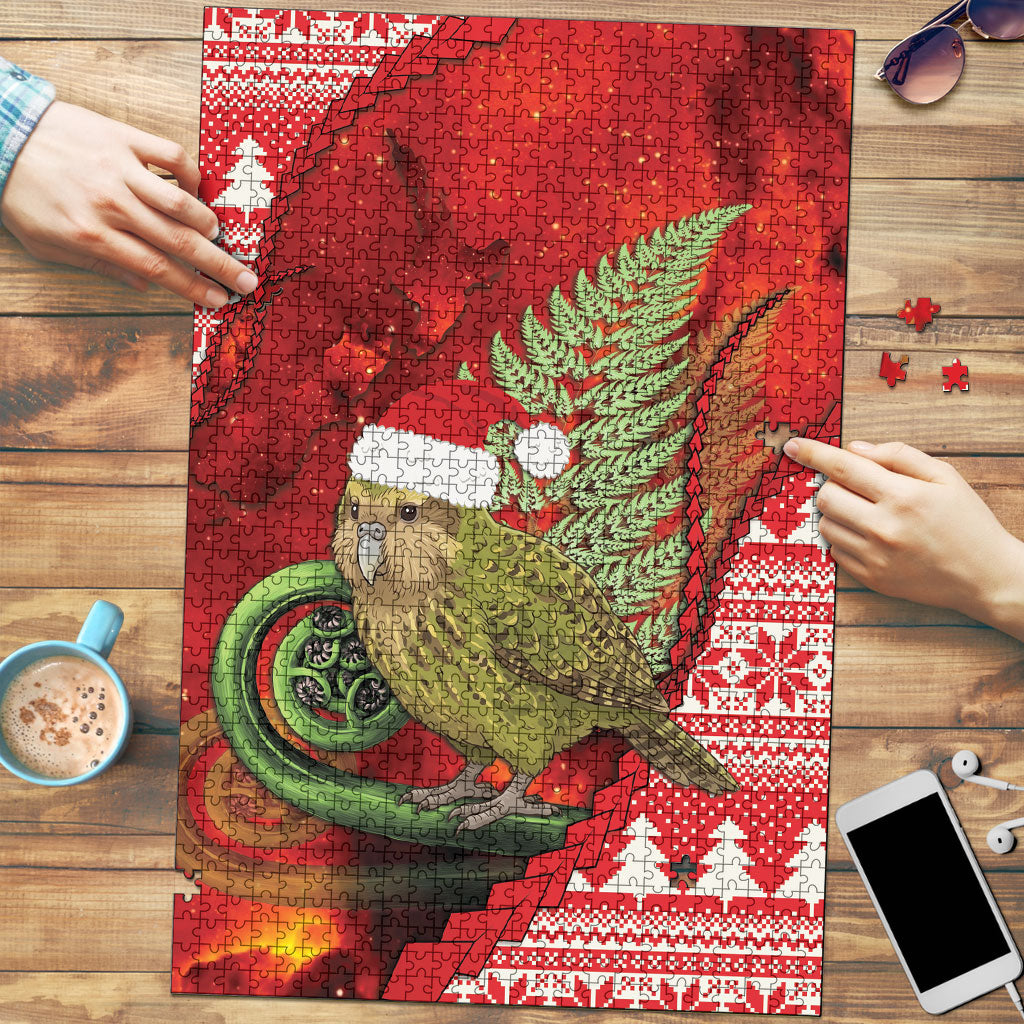 New Zealand Kakapo Christmas In July Puzzle Silver Fern Santa Xmas Red Color LT22 Red - Polynesian Pride