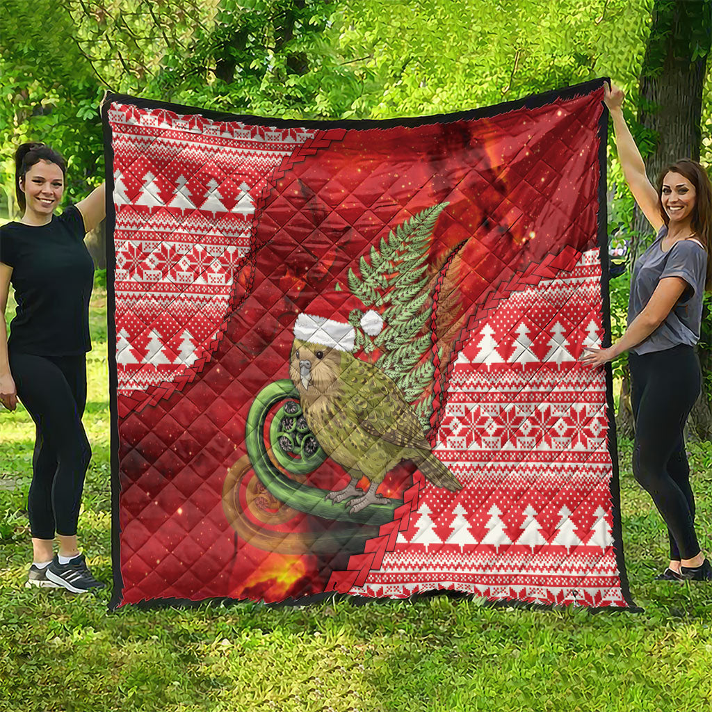 New Zealand Kakapo Christmas In July Quilt Silver Fern Santa Xmas Red Color LT22 - Polynesian Pride