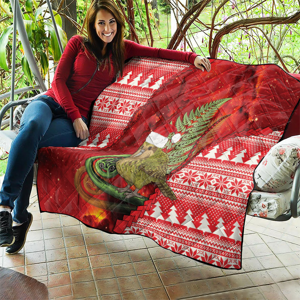New Zealand Kakapo Christmas In July Quilt Silver Fern Santa Xmas Red Color LT22 - Polynesian Pride