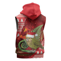New Zealand Kakapo Christmas In July Sleeveless Zip Hoodie Silver Fern Santa Xmas Red Color LT22 - Polynesian Pride