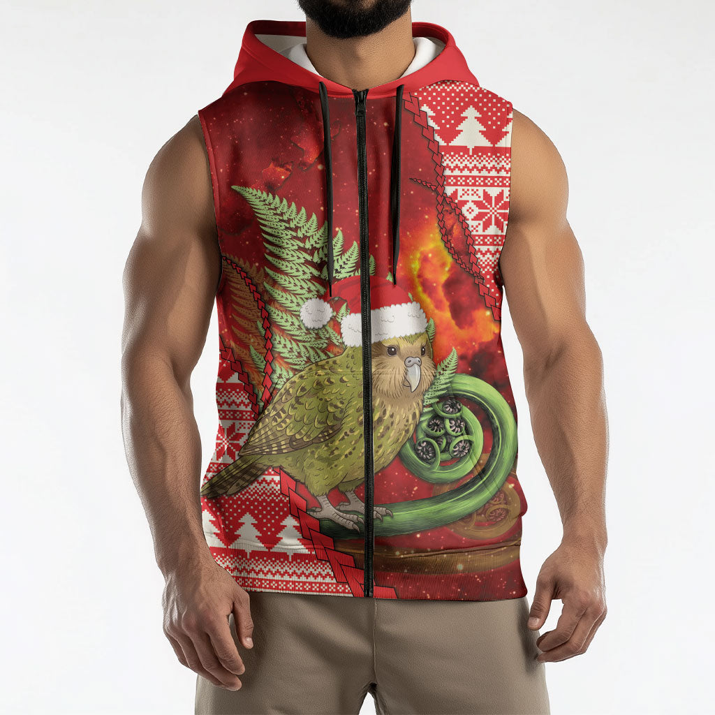 New Zealand Kakapo Christmas In July Sleeveless Zip Hoodie Silver Fern Santa Xmas Red Color LT22 - Polynesian Pride