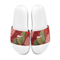 New Zealand Kakapo Christmas In July Slide Sandals Silver Fern Santa Xmas Red Color