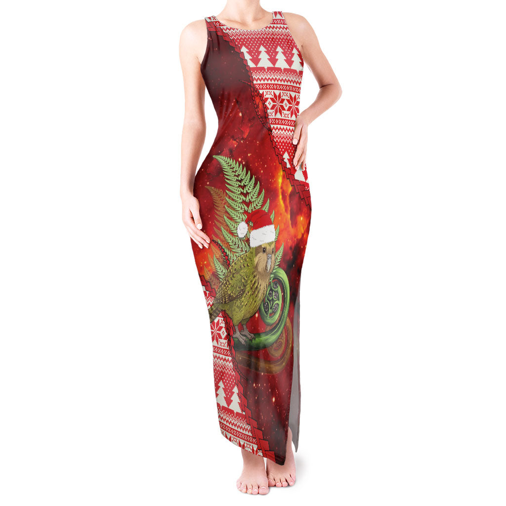 New Zealand Kakapo Christmas In July Tank Maxi Dress Silver Fern Santa Xmas Red Color LT22 Women Red - Polynesian Pride