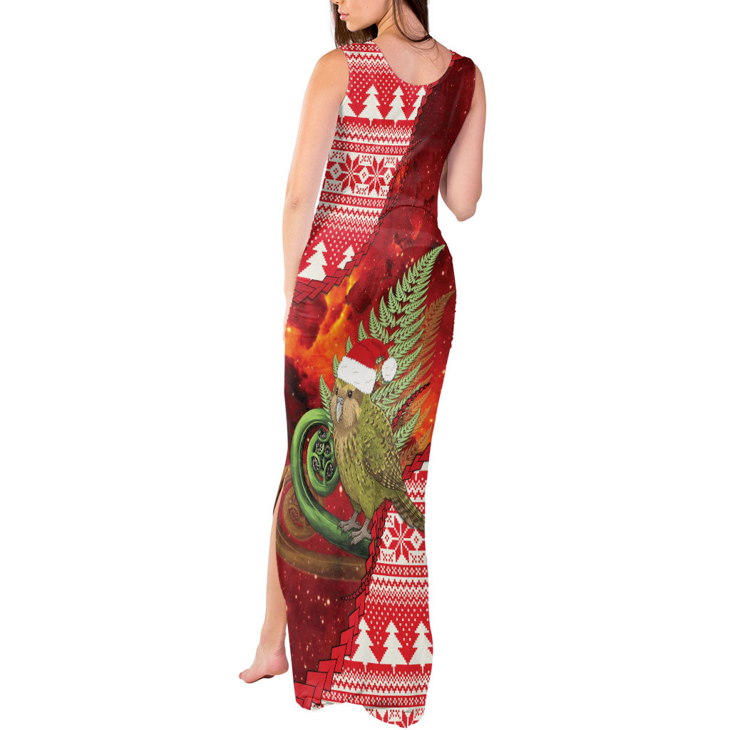 New Zealand Kakapo Christmas In July Tank Maxi Dress Silver Fern Santa Xmas Red Color LT22 - Polynesian Pride