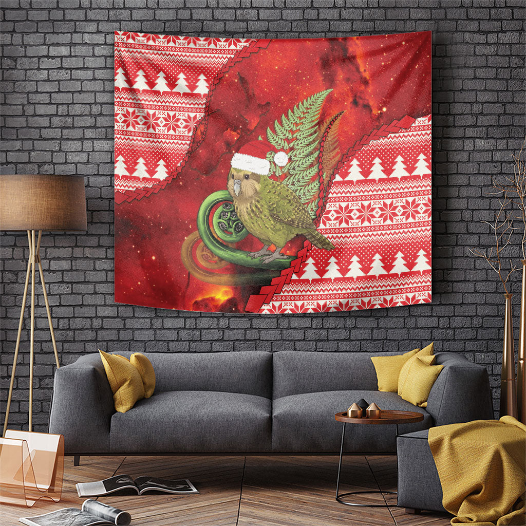 New Zealand Kakapo Christmas In July Tapestry Silver Fern Santa Xmas Red Color LT22 Red - Polynesian Pride