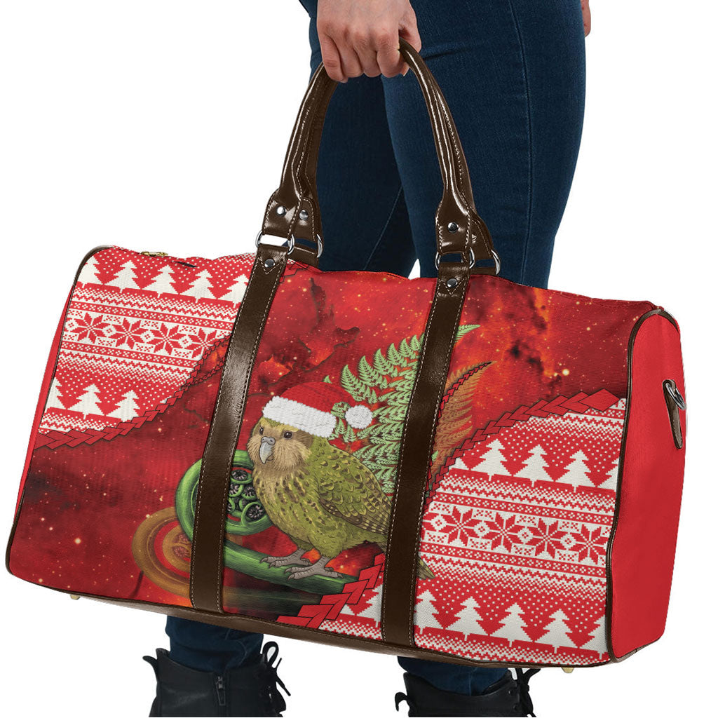 New Zealand Kakapo Christmas In July Travel Bag Silver Fern Santa Xmas Red Color LT22 - Polynesian Pride