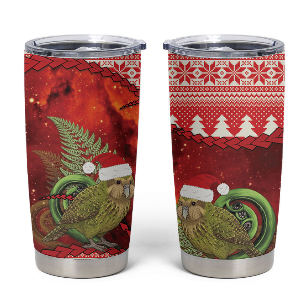 New Zealand Kakapo Christmas In July Tumbler Cup Silver Fern Santa Xmas Red Color LT22 Red - Polynesian Pride