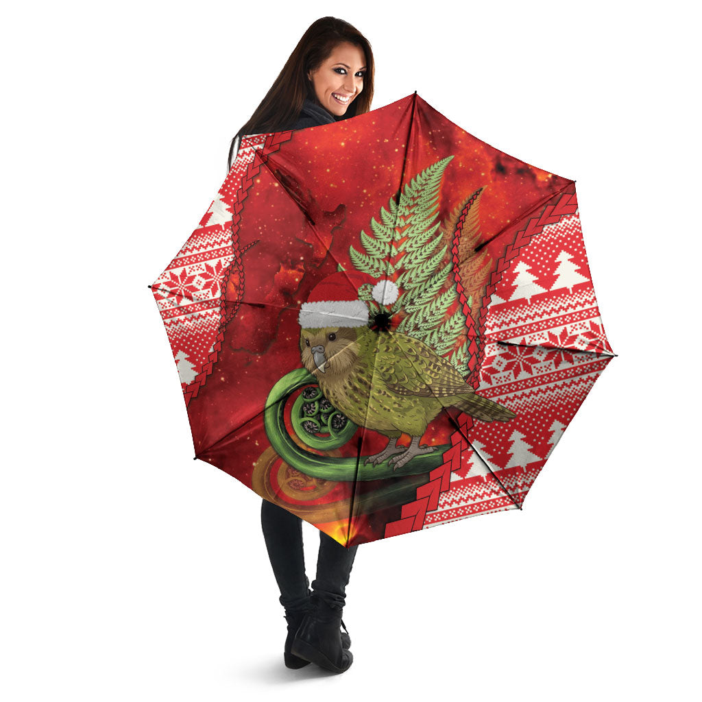 New Zealand Kakapo Christmas In July Umbrella Silver Fern Santa Xmas Red Color LT22 - Polynesian Pride