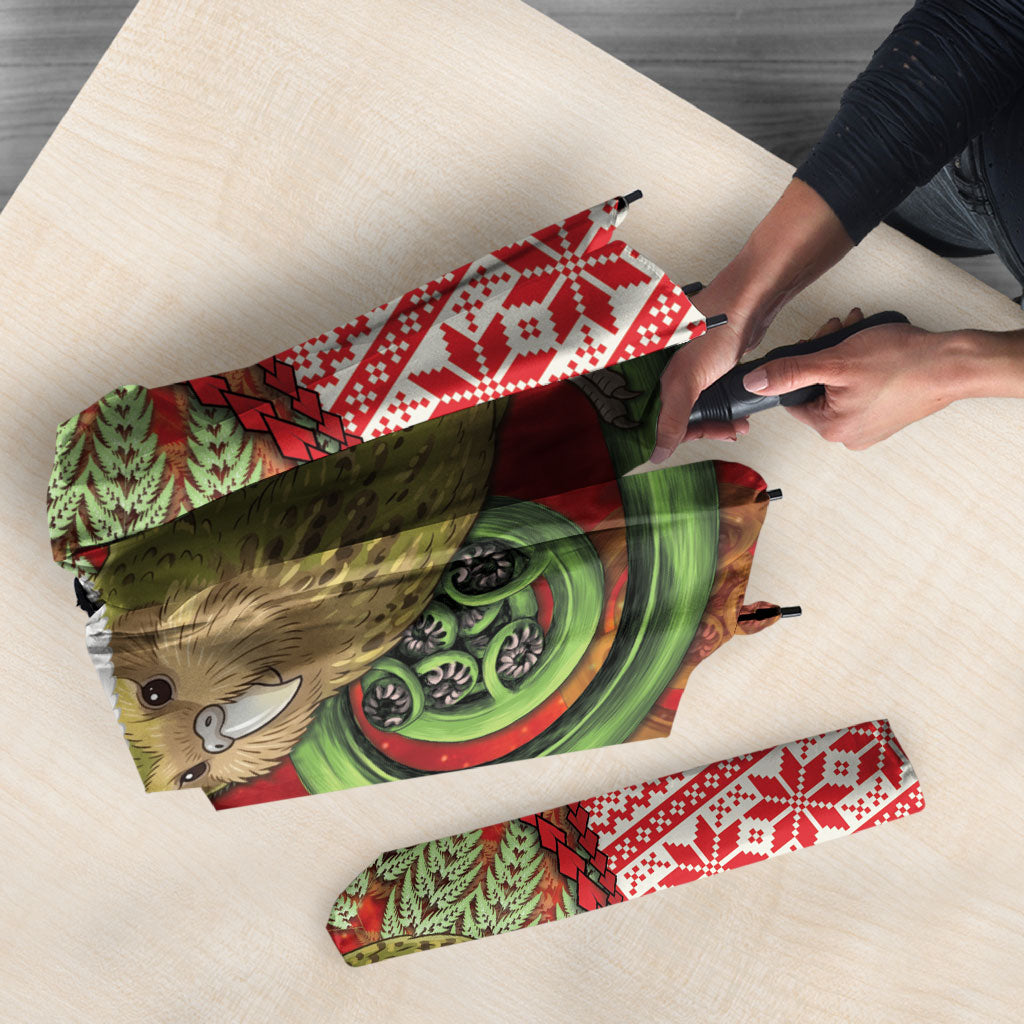 New Zealand Kakapo Christmas In July Umbrella Silver Fern Santa Xmas Red Color LT22 - Polynesian Pride