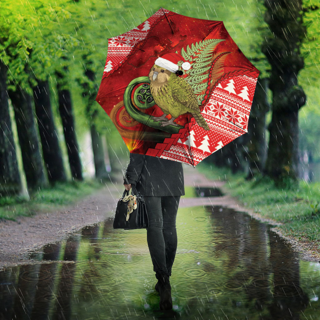 New Zealand Kakapo Christmas In July Umbrella Silver Fern Santa Xmas Red Color LT22 - Polynesian Pride