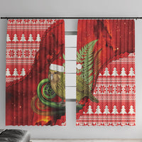 New Zealand Kakapo Christmas In July Window Curtain Silver Fern Santa Xmas Red Color LT22 With Hooks Red - Polynesian Pride
