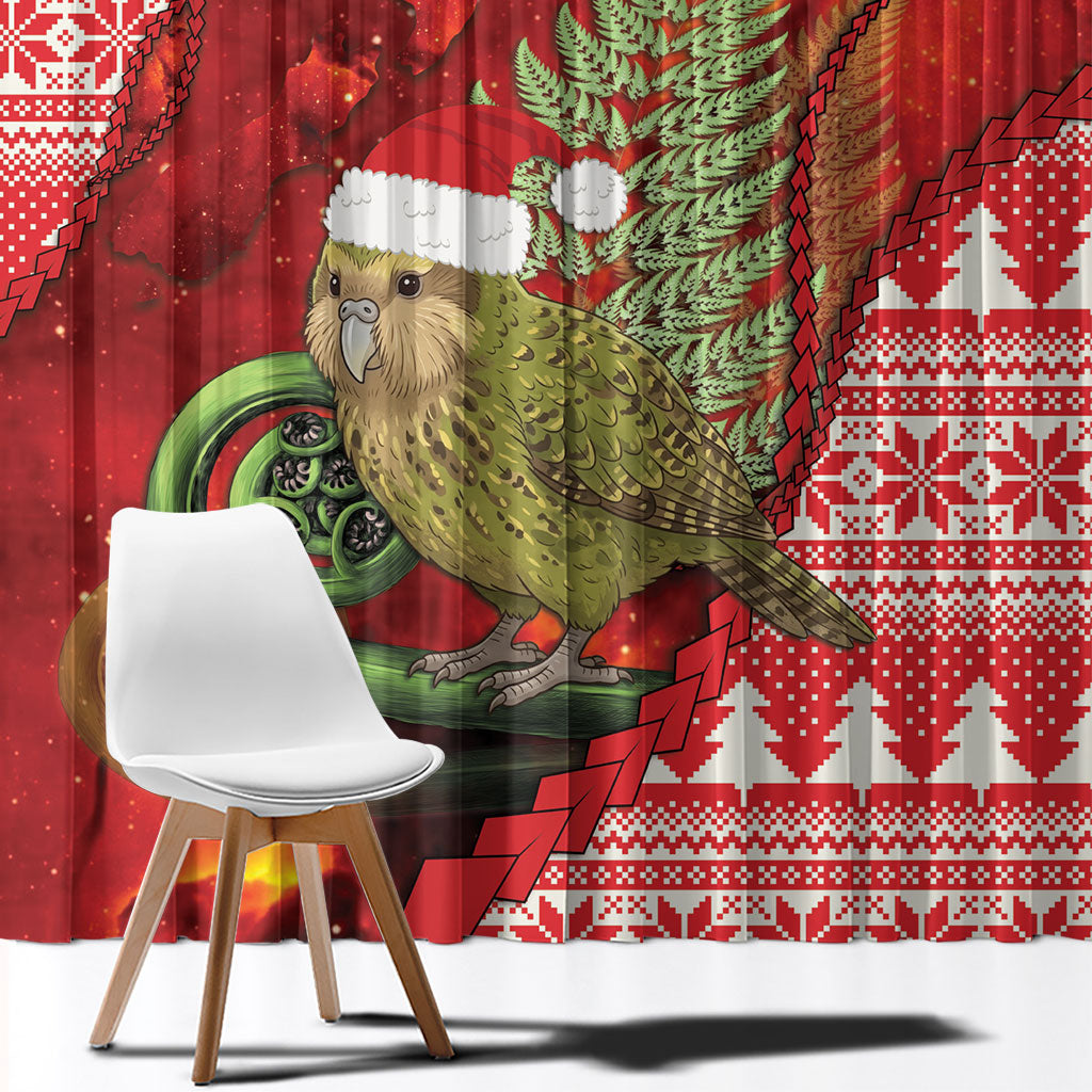 New Zealand Kakapo Christmas In July Window Curtain Silver Fern Santa Xmas Red Color LT22 - Polynesian Pride