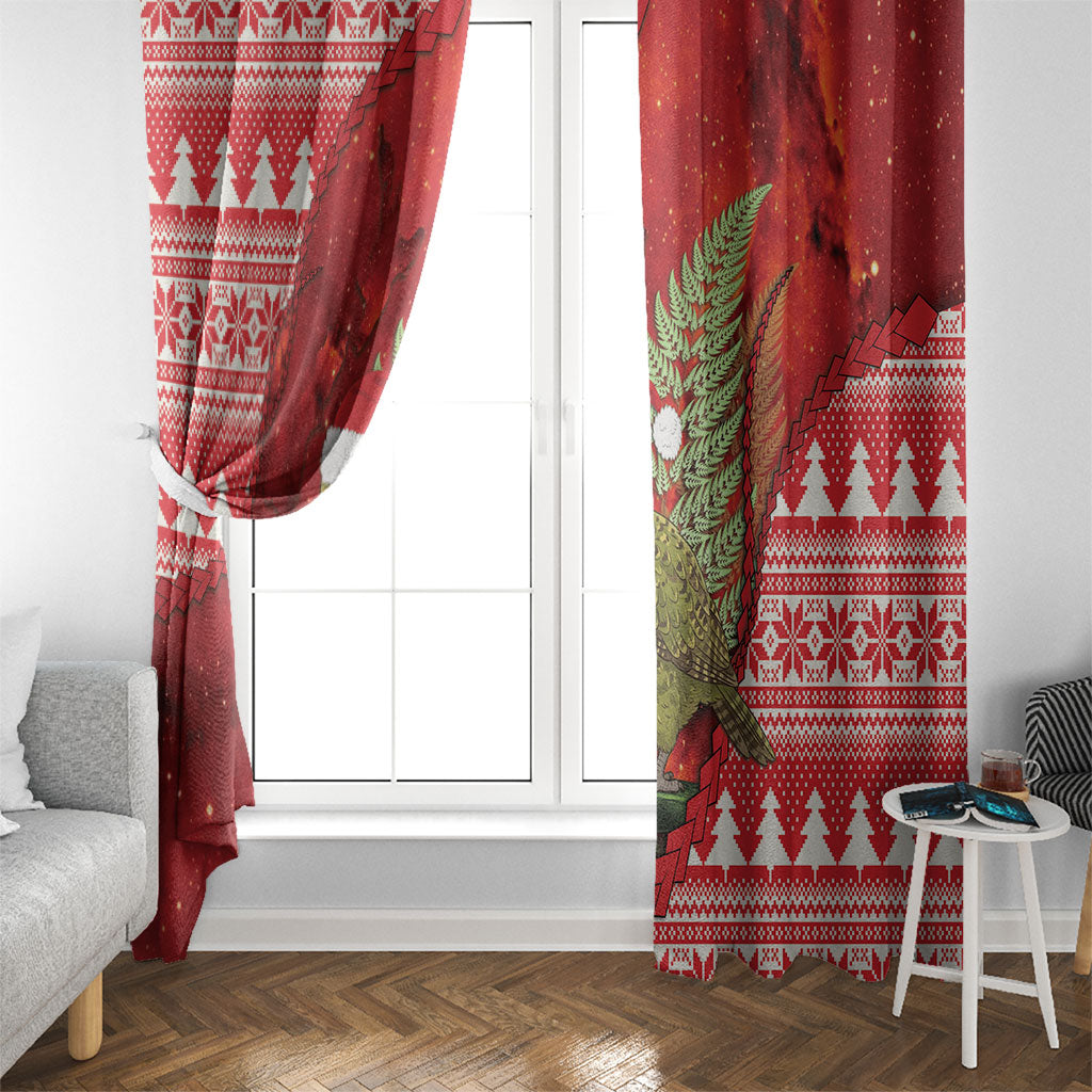 New Zealand Kakapo Christmas In July Window Curtain Silver Fern Santa Xmas Red Color LT22 - Polynesian Pride