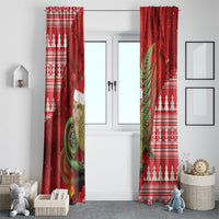 New Zealand Kakapo Christmas In July Window Curtain Silver Fern Santa Xmas Red Color LT22 - Polynesian Pride