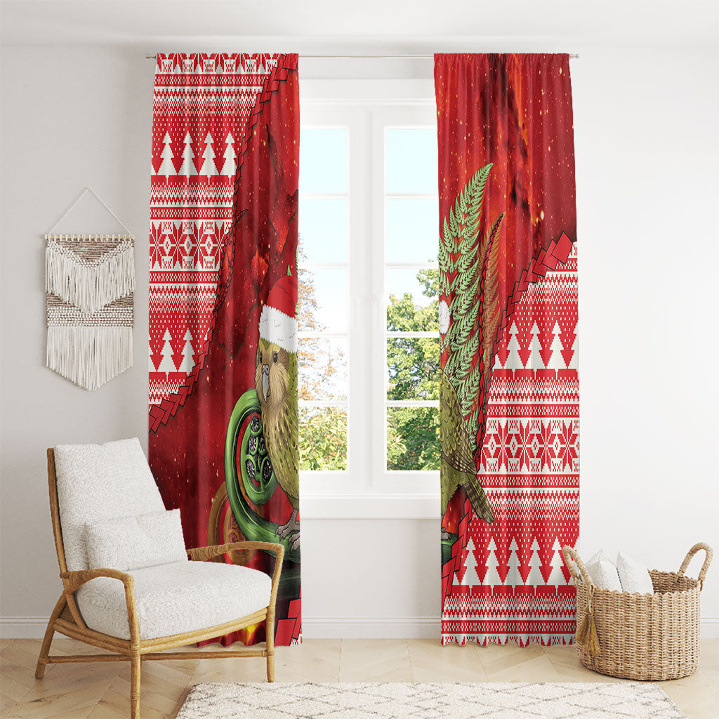 New Zealand Kakapo Christmas In July Window Curtain Silver Fern Santa Xmas Red Color LT22 - Polynesian Pride