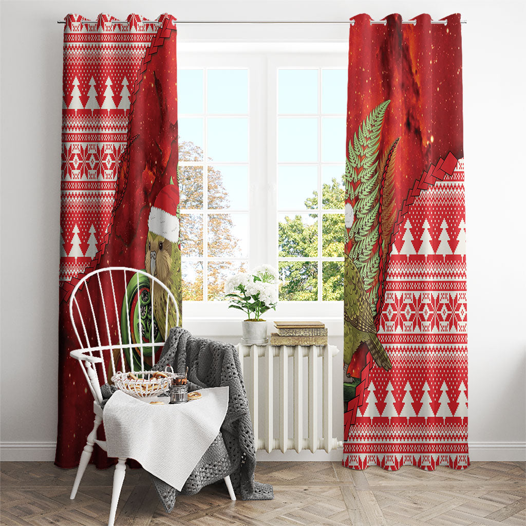 New Zealand Kakapo Christmas In July Window Curtain Silver Fern Santa Xmas Red Color LT22 - Polynesian Pride
