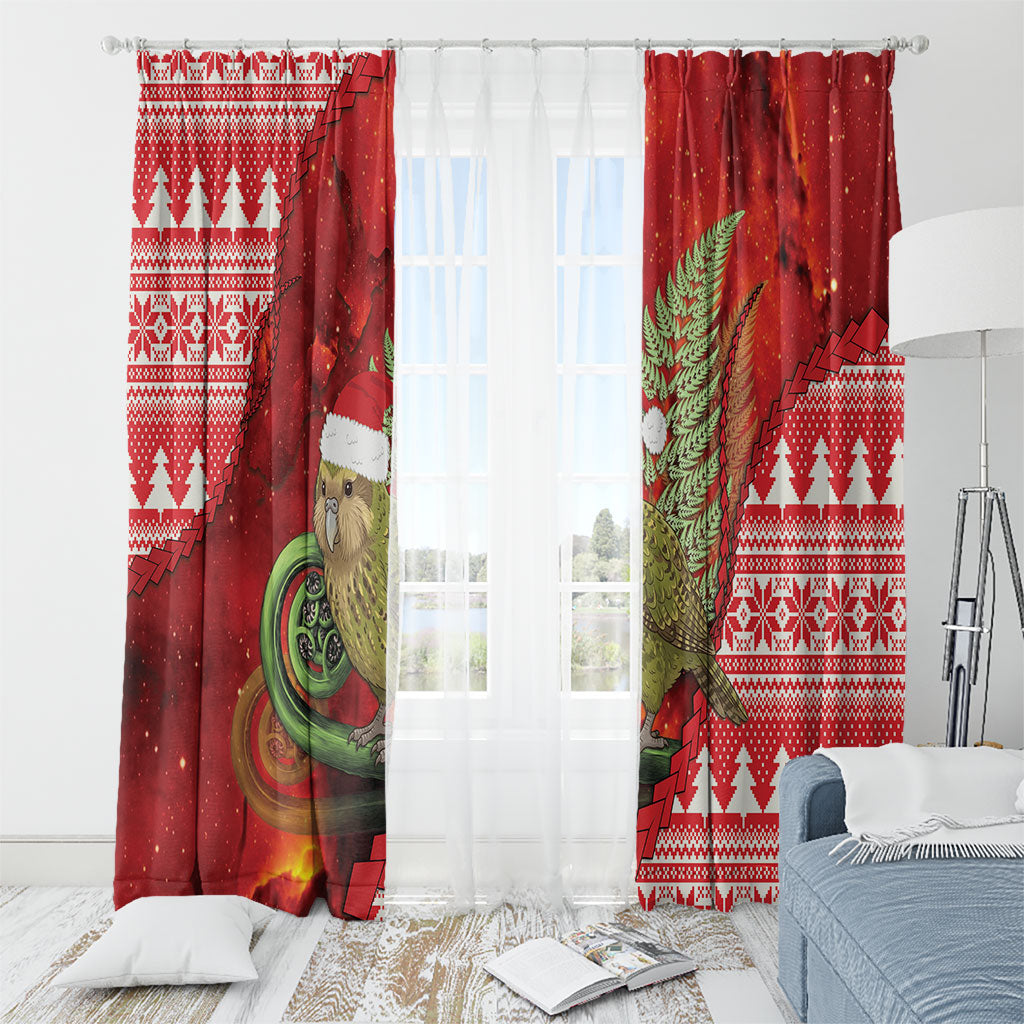 New Zealand Kakapo Christmas In July Window Curtain Silver Fern Santa Xmas Red Color LT22 - Polynesian Pride