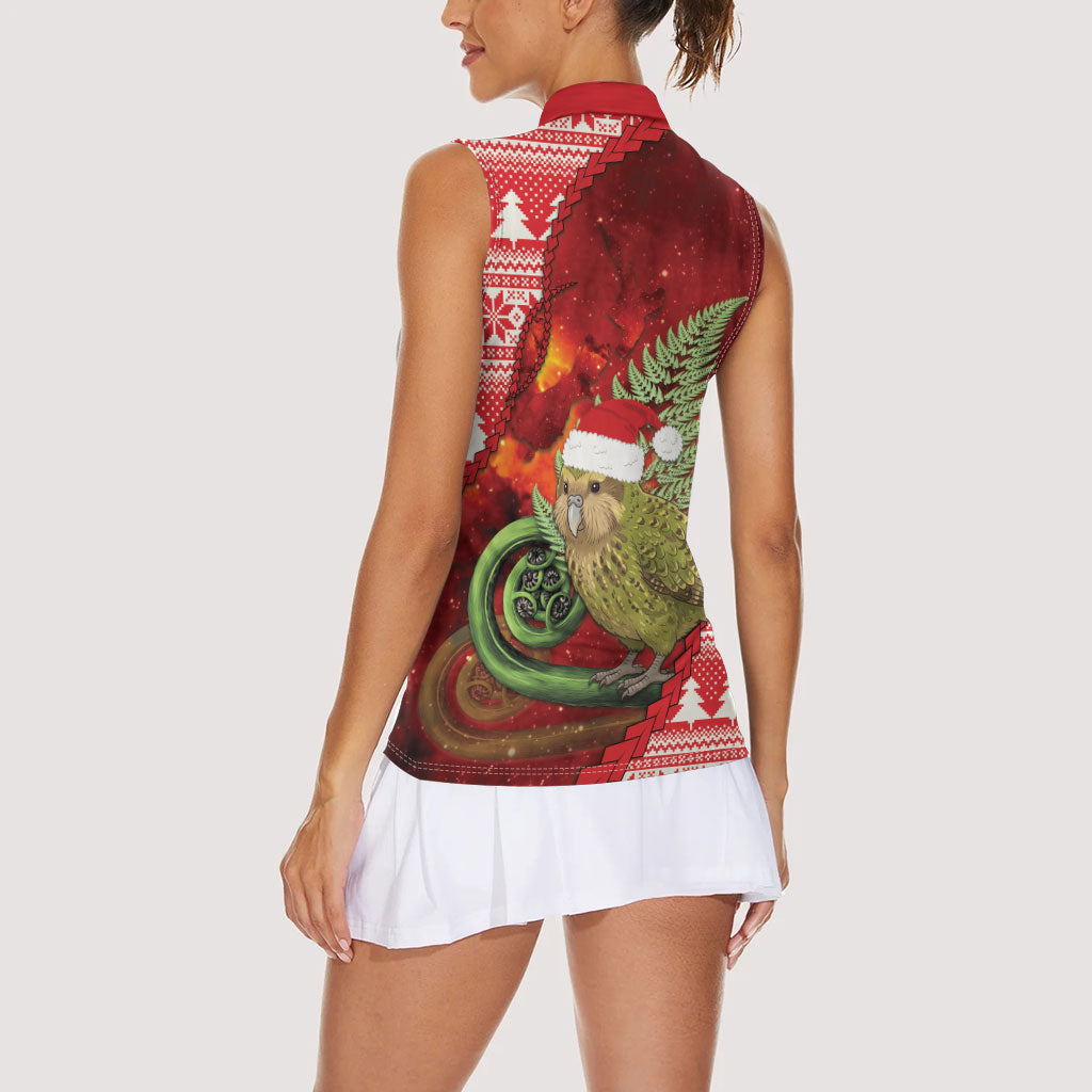 New Zealand Kakapo Christmas In July Women Sleeveless Polo Shirt Silver Fern Santa Xmas Red Color