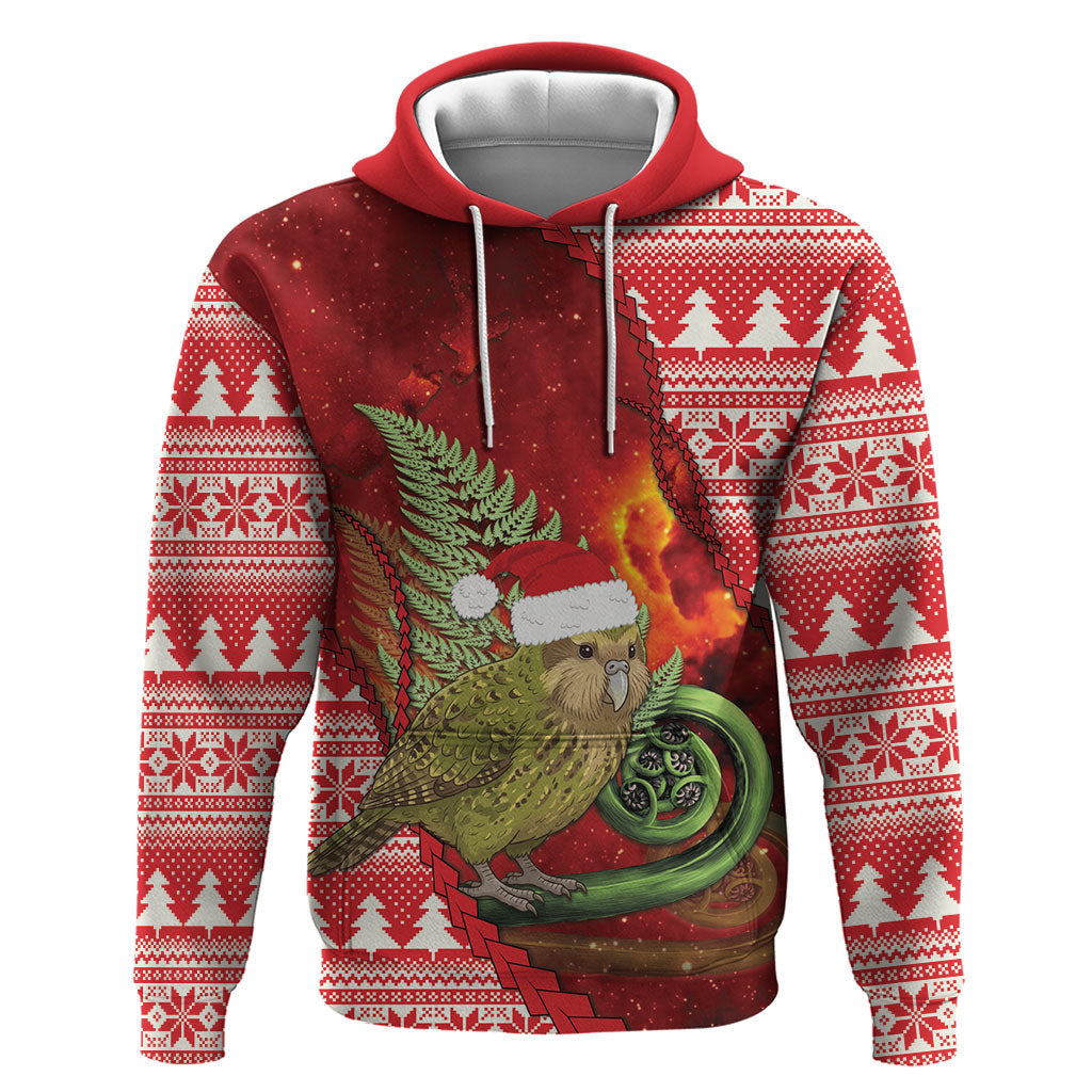 New Zealand Kakapo Christmas In July Zip Hoodie Silver Fern Santa Xmas Red Color LT22 Pullover Hoodie Red - Polynesian Pride