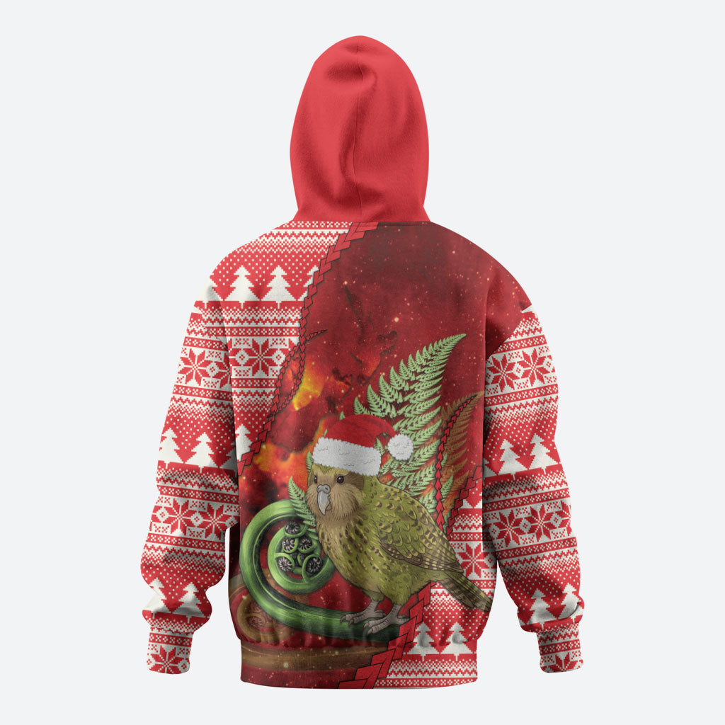New Zealand Kakapo Christmas In July Zip Hoodie Silver Fern Santa Xmas Red Color LT22 - Polynesian Pride