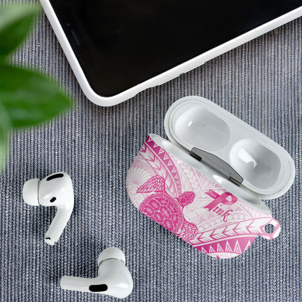 Breast Cancer Awareness AirPods Case Pink Ribbon Turtle Polynesian Pattern White LT22 - Polynesian Pride