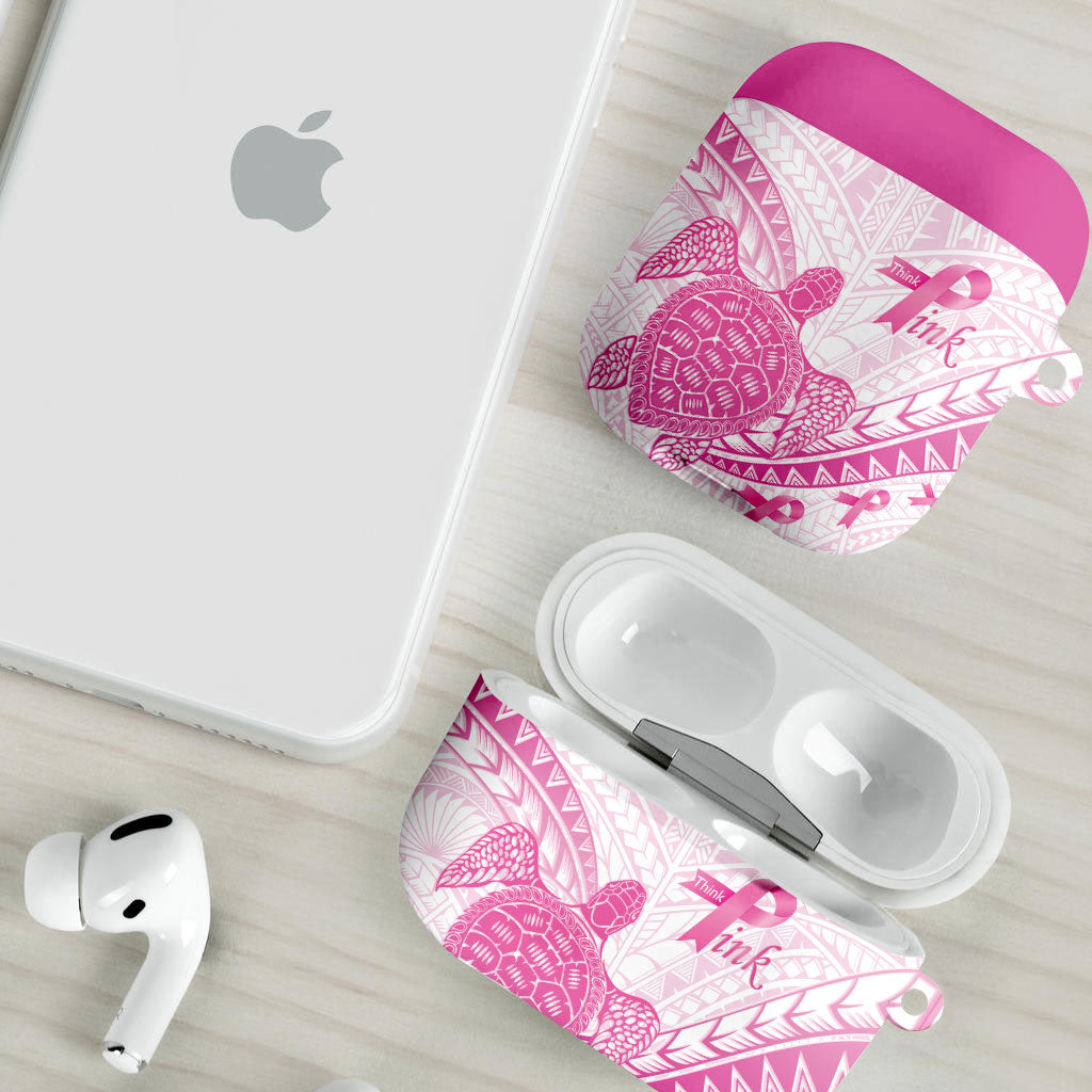 Breast Cancer Awareness AirPods Case Pink Ribbon Turtle Polynesian Pattern White LT22 - Polynesian Pride