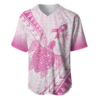 Breast Cancer Awareness Personalised Baseball Jersey Pink Ribbon Turtle Polynesian Pattern White