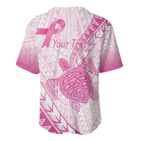 Breast Cancer Awareness Personalised Baseball Jersey Pink Ribbon Turtle Polynesian Pattern White