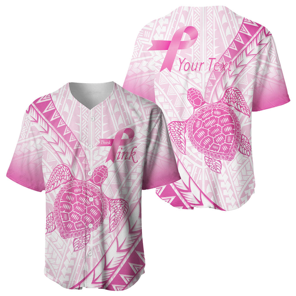 Breast Cancer Awareness Personalised Baseball Jersey Pink Ribbon Turtle Polynesian Pattern White