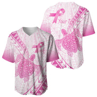 Breast Cancer Awareness Personalised Baseball Jersey Pink Ribbon Turtle Polynesian Pattern White