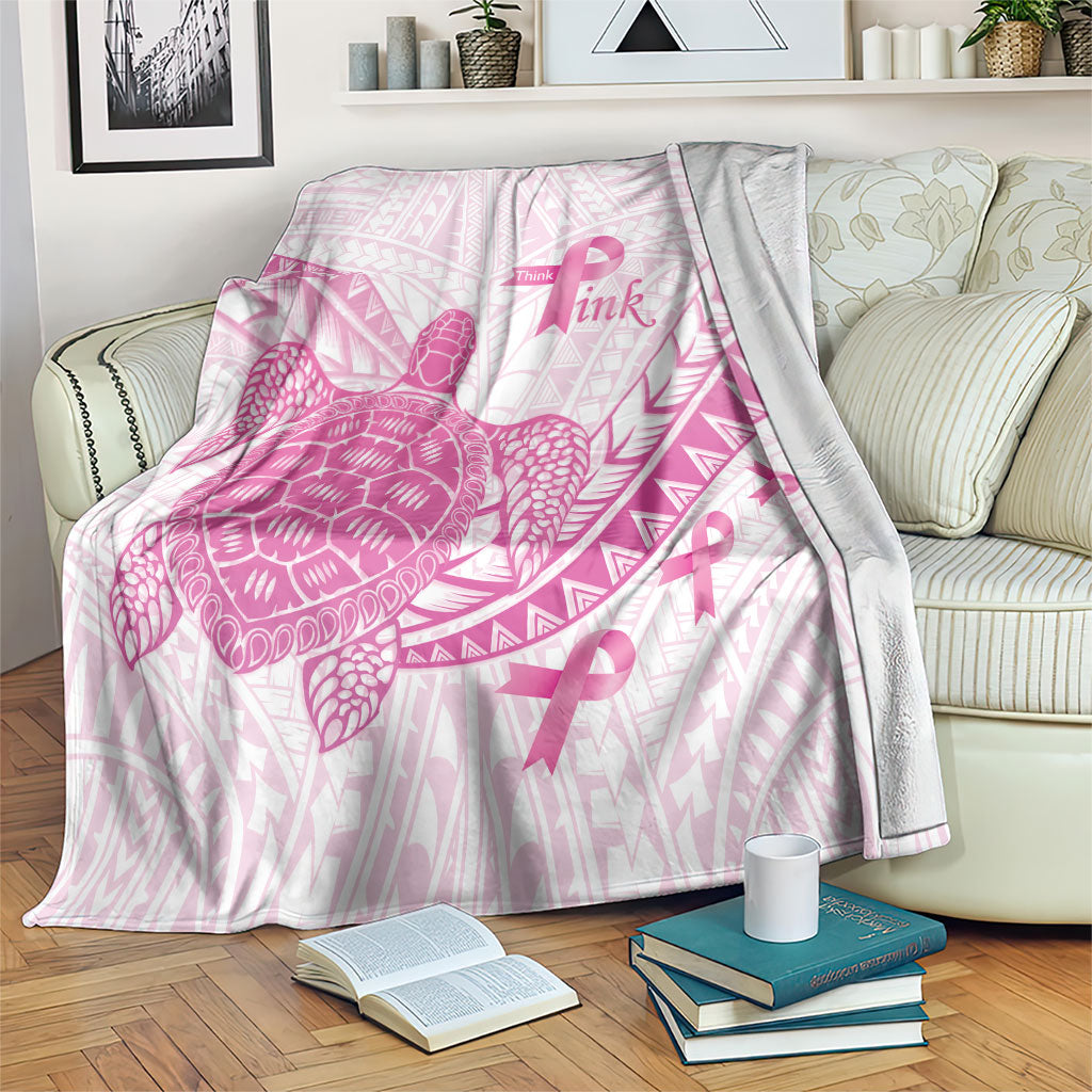 Breast Cancer Awareness Blanket Pink Ribbon Turtle Polynesian Pattern White