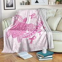 Breast Cancer Awareness Blanket Pink Ribbon Turtle Polynesian Pattern White