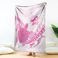Breast Cancer Awareness Blanket Pink Ribbon Turtle Polynesian Pattern White