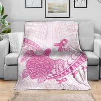 Breast Cancer Awareness Blanket Pink Ribbon Turtle Polynesian Pattern White