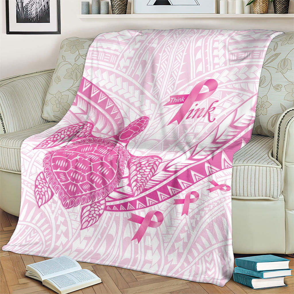 Breast Cancer Awareness Blanket Pink Ribbon Turtle Polynesian Pattern White
