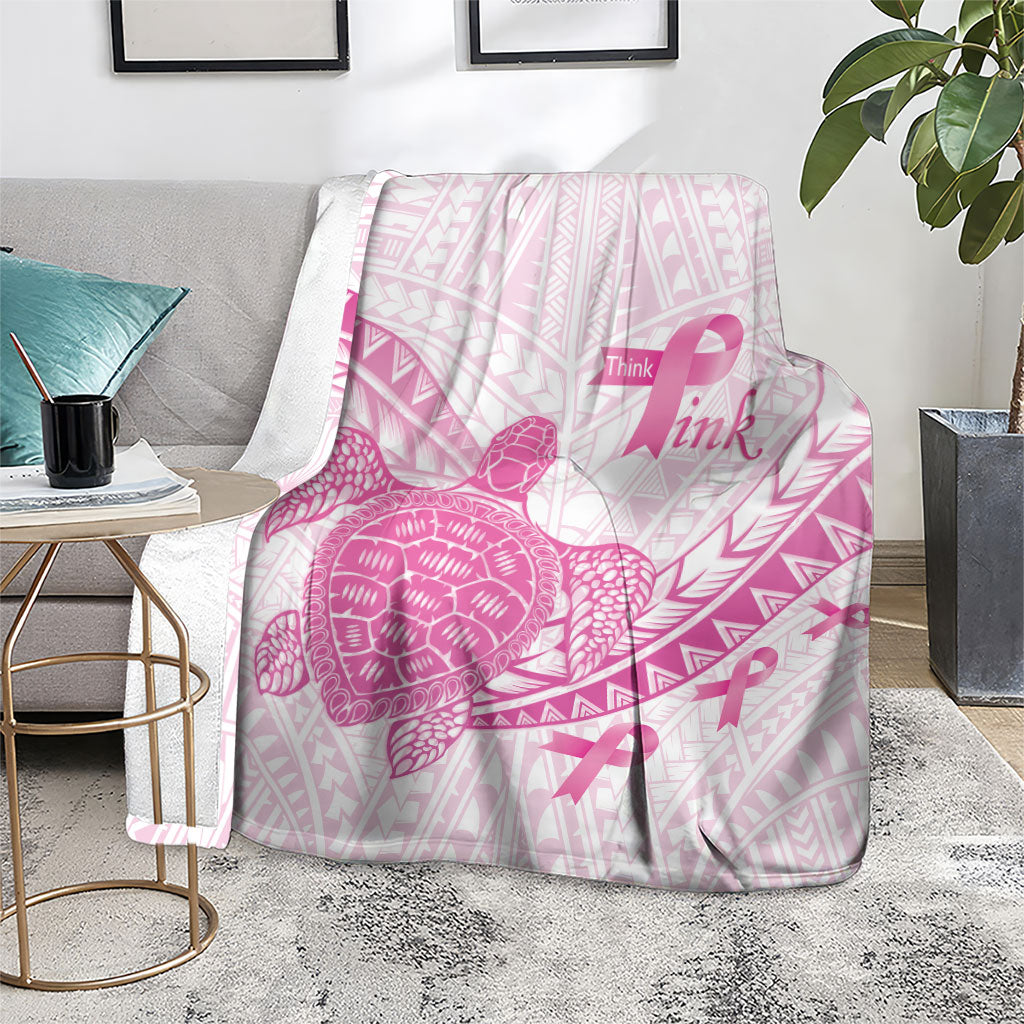 Breast Cancer Awareness Blanket Pink Ribbon Turtle Polynesian Pattern White
