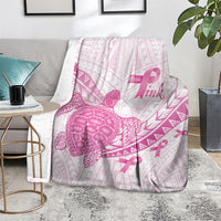 Breast Cancer Awareness Blanket Pink Ribbon Turtle Polynesian Pattern White