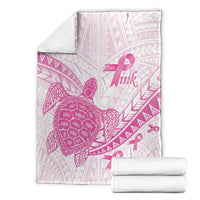 Breast Cancer Awareness Blanket Pink Ribbon Turtle Polynesian Pattern White