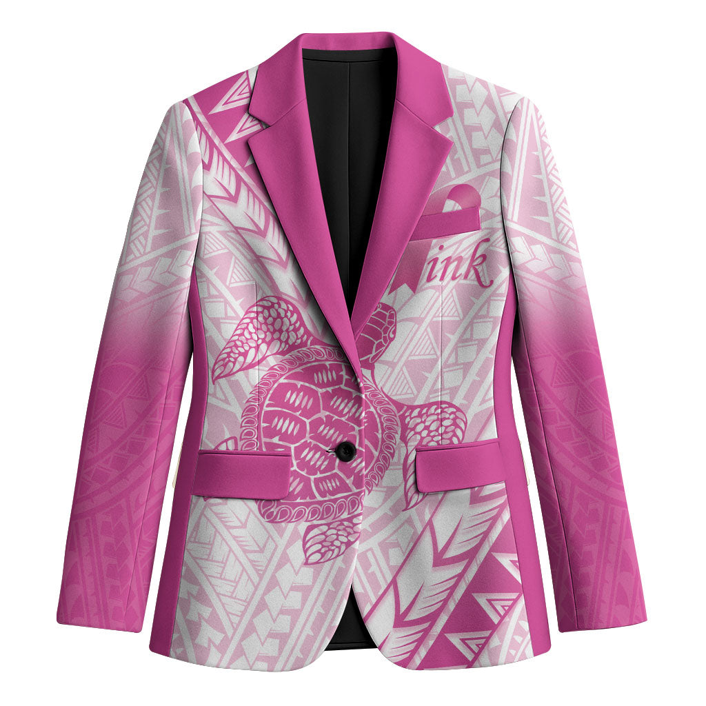 Breast Cancer Awareness Personalised Blazer Pink Ribbon Turtle Polynesian Pattern White