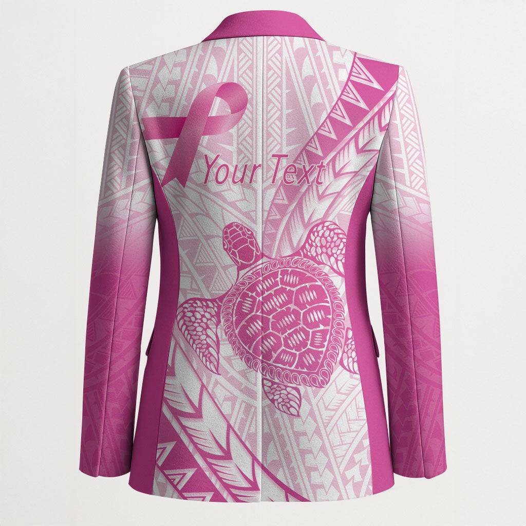 Breast Cancer Awareness Personalised Blazer Pink Ribbon Turtle Polynesian Pattern White
