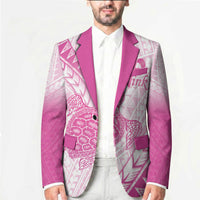 Breast Cancer Awareness Personalised Blazer Pink Ribbon Turtle Polynesian Pattern White