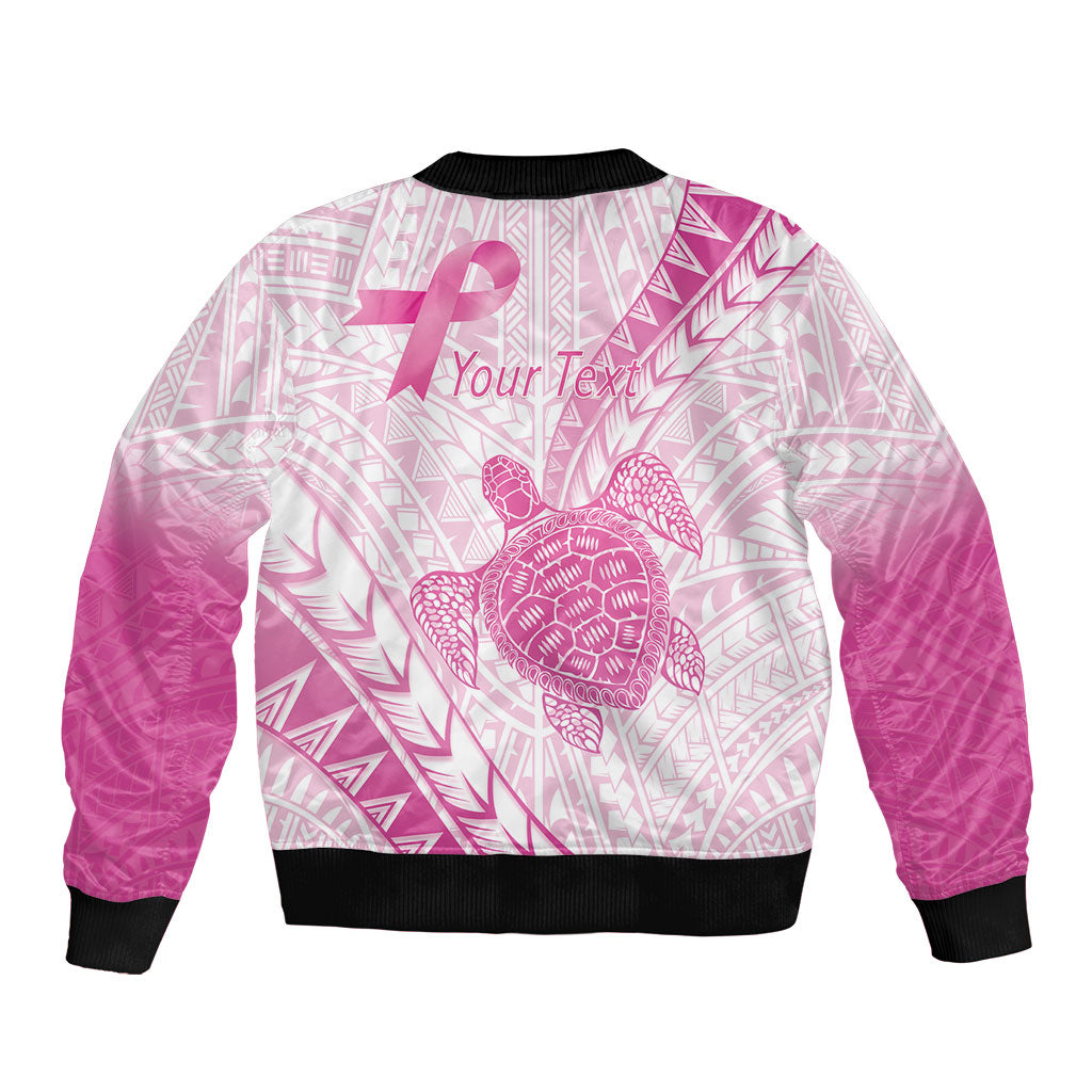 Breast Cancer Awareness Personalised Bomber Jacket Pink Ribbon Turtle Polynesian Pattern White LT22 - Polynesian Pride
