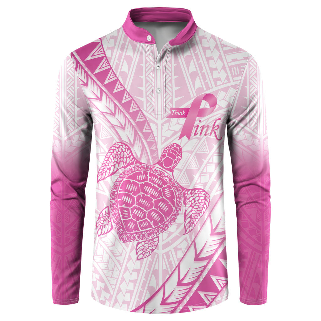 Breast Cancer Awareness Personalised Button Sweatshirt Pink Ribbon Turtle Polynesian Pattern White LT22 Pink - Polynesian Pride