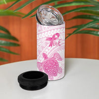 Breast Cancer Awareness Personalised 4 in 1 Can Cooler Tumbler Pink Ribbon Turtle Polynesian Pattern White