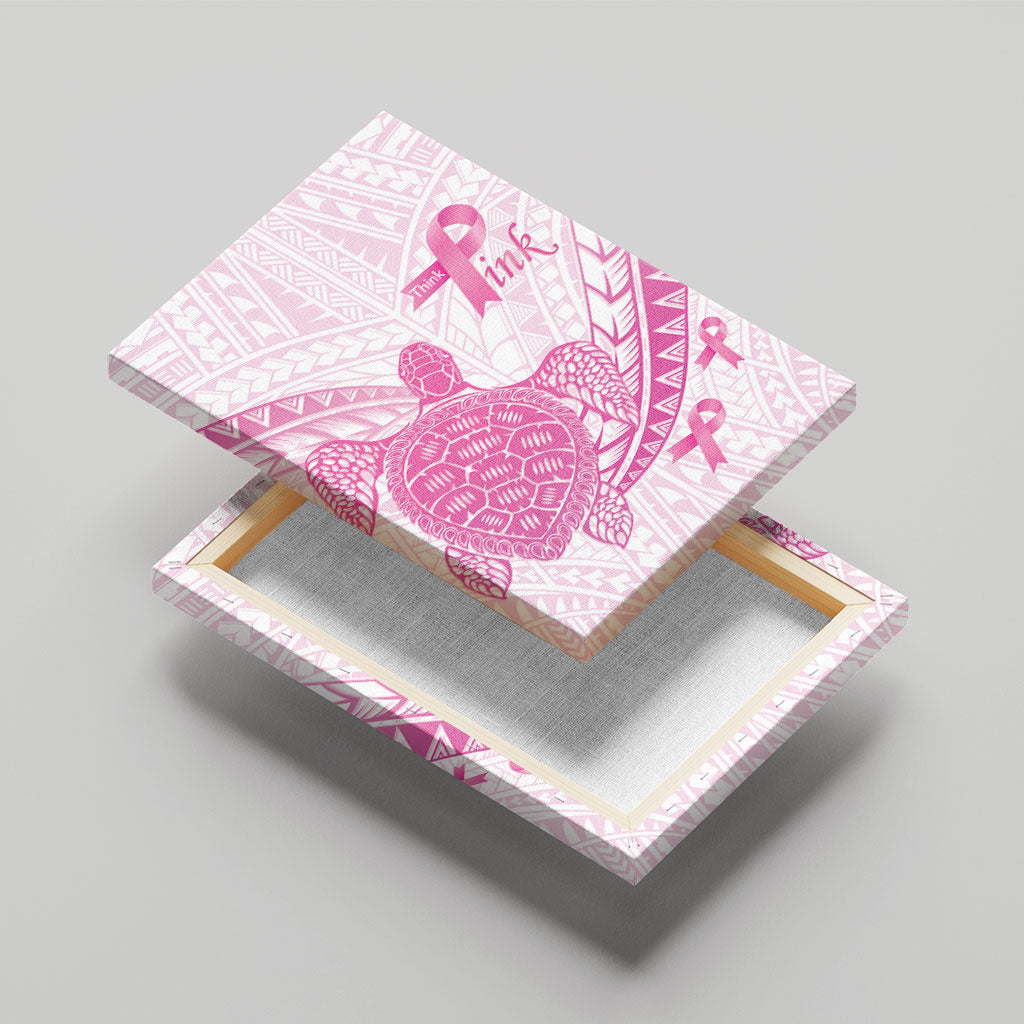 Breast Cancer Awareness Canvas Wall Art Pink Ribbon Turtle Polynesian Pattern White LT22 - Polynesian Pride