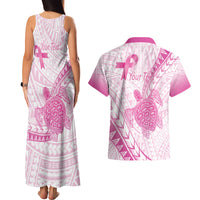 Breast Cancer Awareness Personalised Couples Matching Tank Maxi Dress and Hawaiian Shirt Pink Ribbon Turtle Polynesian Pattern White LT22 - Polynesian Pride