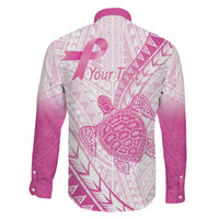 Breast Cancer Awareness Personalised Family Matching Off Shoulder Maxi Dress and Hawaiian Shirt Pink Ribbon Turtle Polynesian Pattern White LT22 - Polynesian Pride