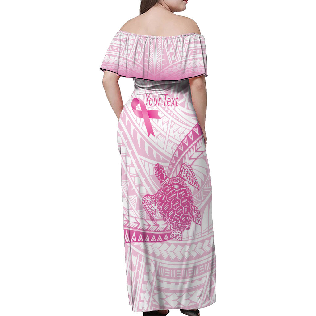 Breast Cancer Awareness Personalised Family Matching Off Shoulder Maxi Dress and Hawaiian Shirt Pink Ribbon Turtle Polynesian Pattern White LT22 - Polynesian Pride