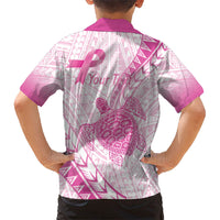 Breast Cancer Awareness Personalised Family Matching Off Shoulder Short Dress and Hawaiian Shirt Pink Ribbon Turtle Polynesian Pattern White LT22 - Polynesian Pride