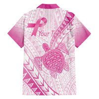 Breast Cancer Awareness Personalised Family Matching Off Shoulder Short Dress and Hawaiian Shirt Pink Ribbon Turtle Polynesian Pattern White LT22 - Polynesian Pride